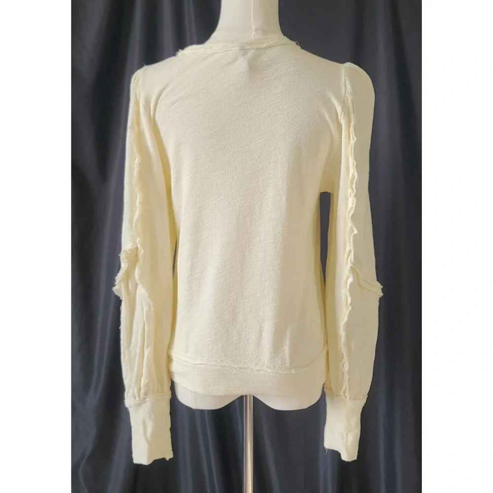 Anthropologie Pilcro Womens Cream Ruffle Sleeve Slub Knit Sweater Top XS